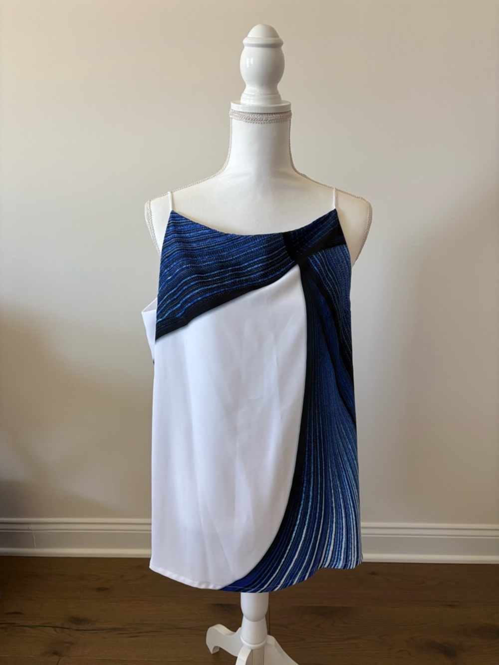 White & Blue Asymmetrical Sleeveless Tank
